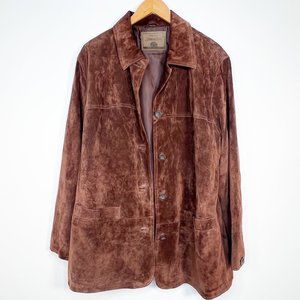 St. John's Bay Brown Suede Oversized Leather Chore Coat Jacket